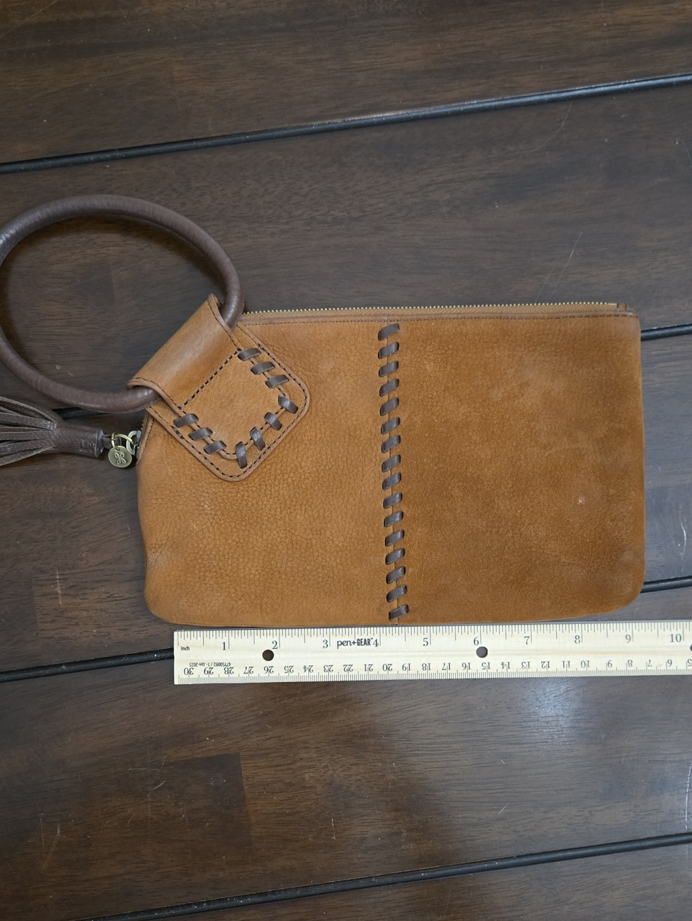 HOBO International Sable Wristlet Pebbled Brown Leather Clutch Cowgirl Western